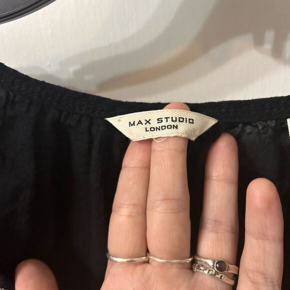 Max Studio Black Blouse with White Embroidery - Picture 2 of 5